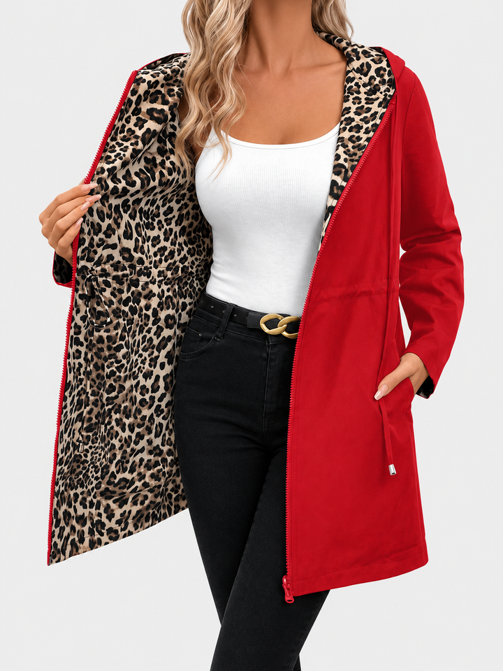 Women's Reversible Leopard Print Hooded Coat