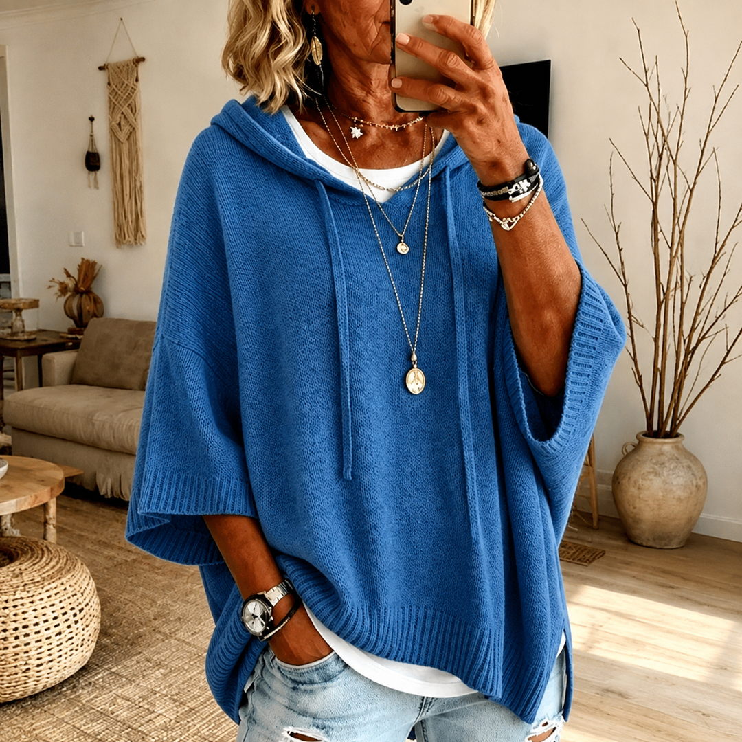 Women's Blue Oversized Poncho Sweater