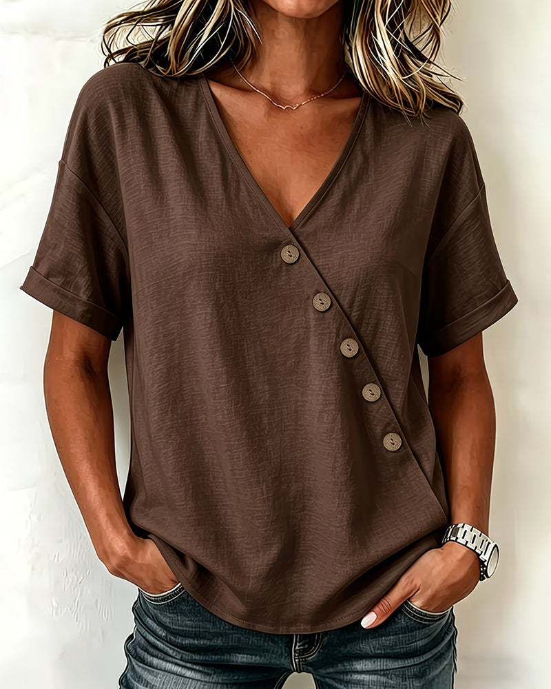 Audrey | Asymmetric Button Blouse