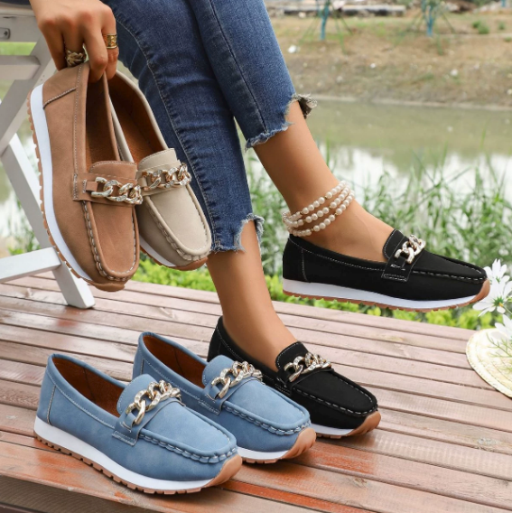 Elle - Orthopedic Loafers with Diamond Buckle