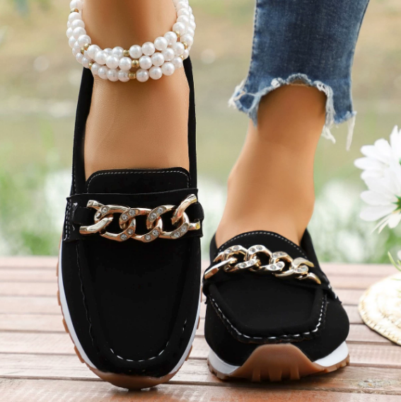 Elle - Orthopedic Loafers with Diamond Buckle