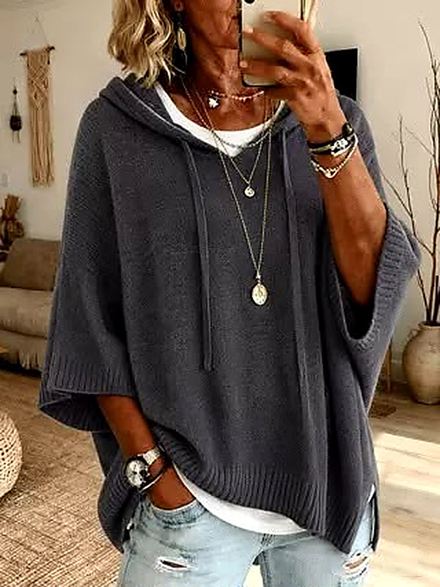 Women's Blue Oversized Poncho Sweater