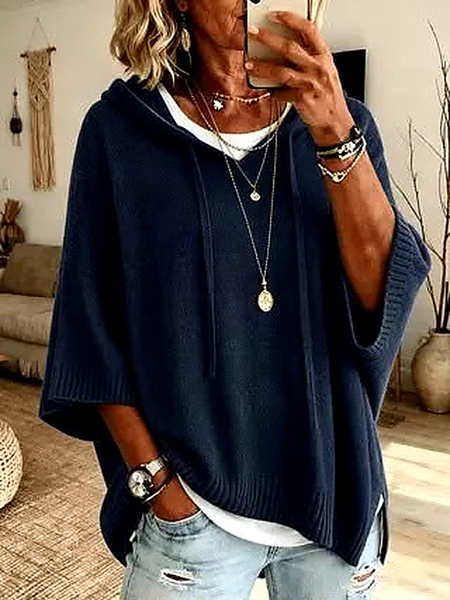 Women's Blue Oversized Poncho Sweater