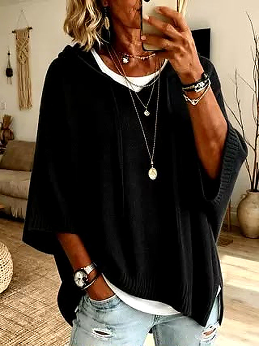 Women's Blue Oversized Poncho Sweater
