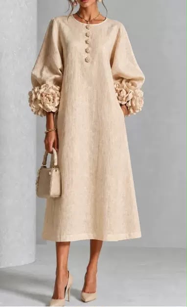 Rosélia – Floral Midi Dress with Delicate Buttons