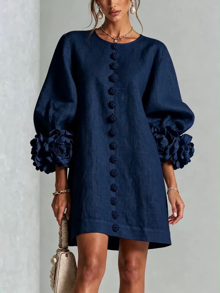 Sadie | Button-Front Mini Dress with Floral Sleeves