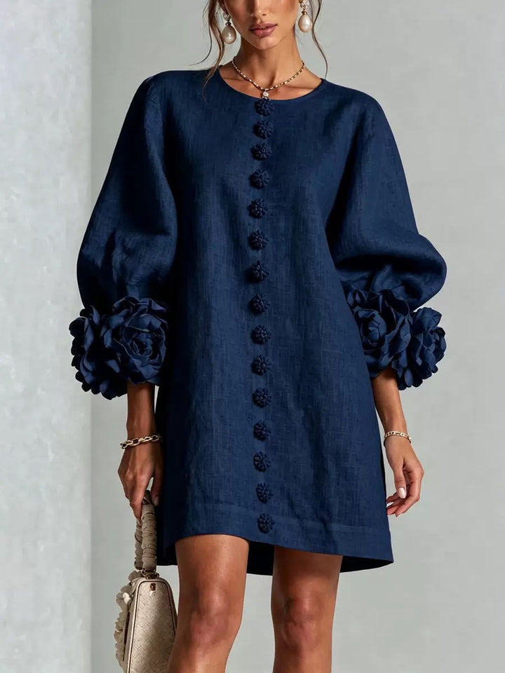 Sadie | Button-Front Mini Dress with Floral Sleeves