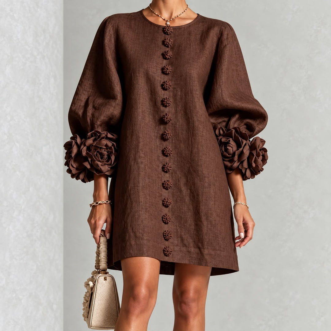 Sadie | Button-Front Mini Dress with Floral Sleeves