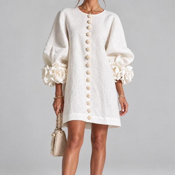 Sadie | Button-Front Mini Dress with Floral Sleeves