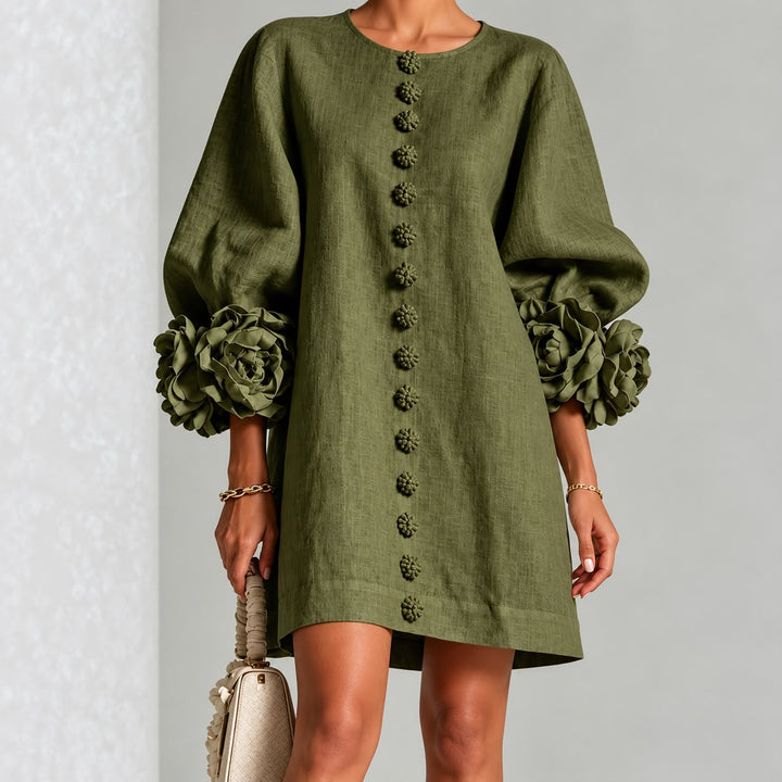Sadie | Button-Front Mini Dress with Floral Sleeves