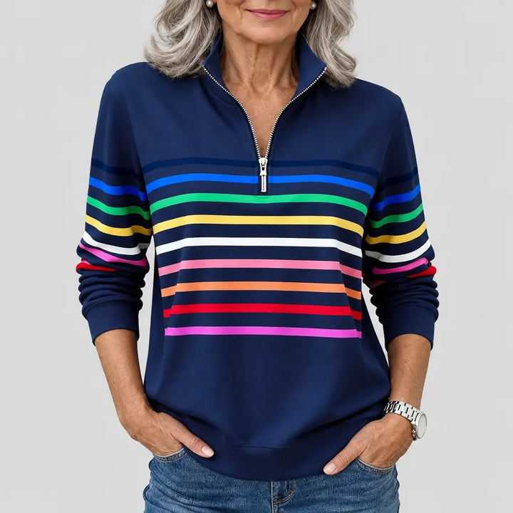 CELINE | COLORFUL STRIPED ZIP-NECK SWEATSHIRT
