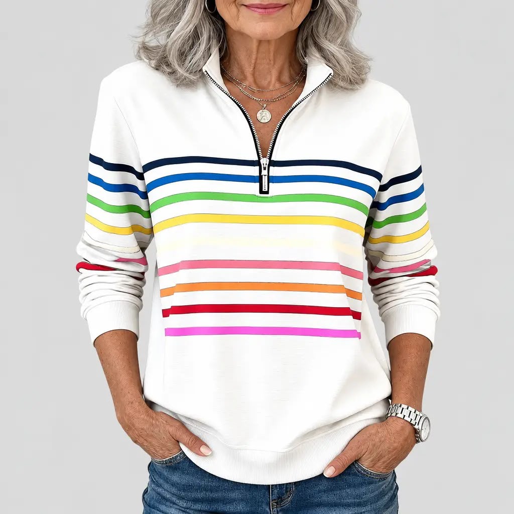 CELINE | COLORFUL STRIPED ZIP-NECK SWEATSHIRT