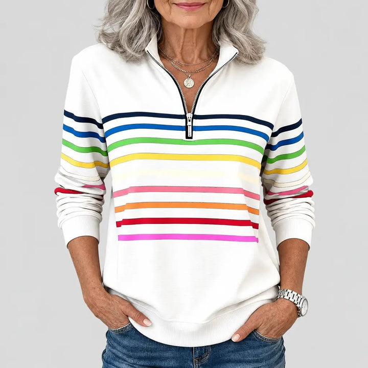 CELINE | COLORFUL STRIPED ZIP-NECK SWEATSHIRT