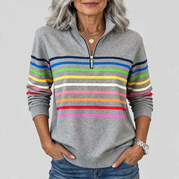 CELINE | COLORFUL STRIPED ZIP-NECK SWEATSHIRT