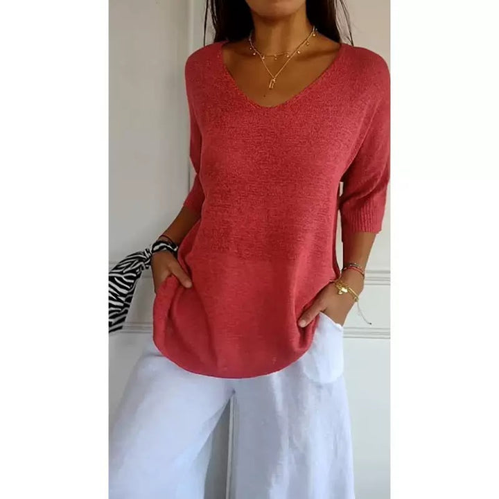 Ellen™ | Women's Soft Knit 3/4-Sleeve V-Neck Sweater