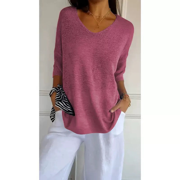 Ellen™ | Women's Soft Knit 3/4-Sleeve V-Neck Sweater