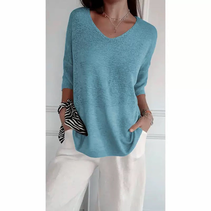 Ellen™ | Women's Soft Knit 3/4-Sleeve V-Neck Sweater