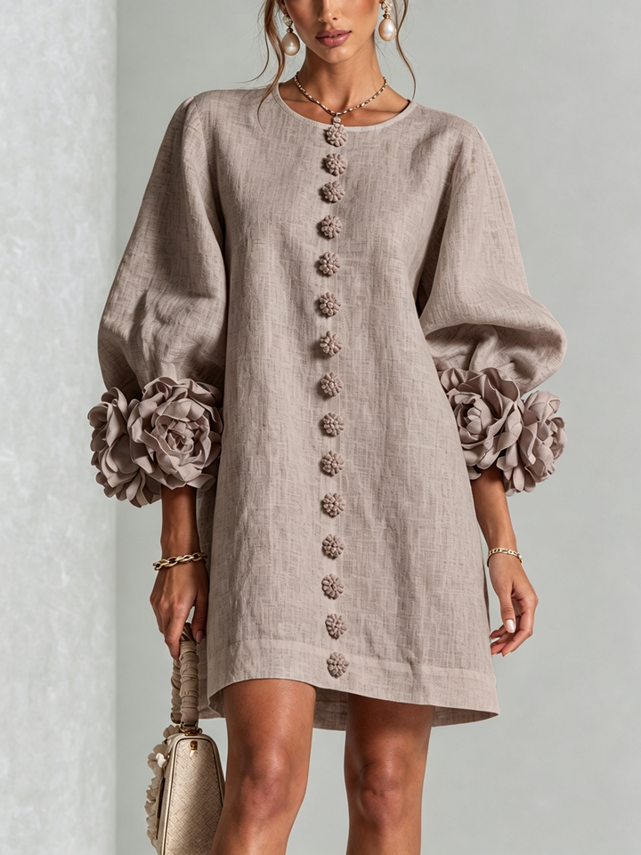 Sadie | Button-Front Mini Dress with Floral Sleeves