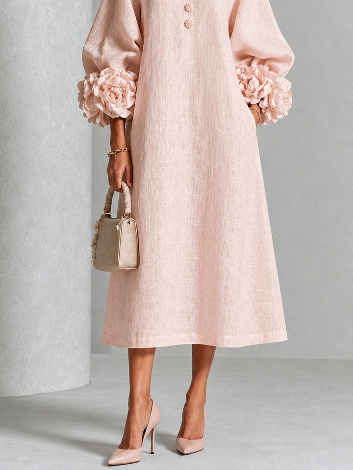 Rosélia – Floral Midi Dress with Delicate Buttons