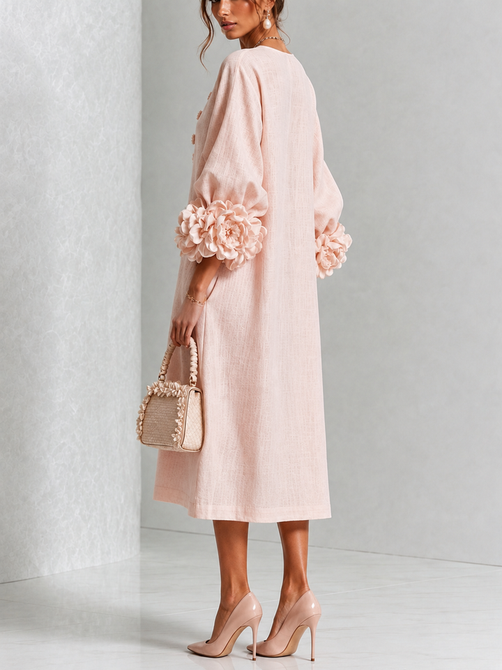 Rosélia – Floral Midi Dress with Delicate Buttons