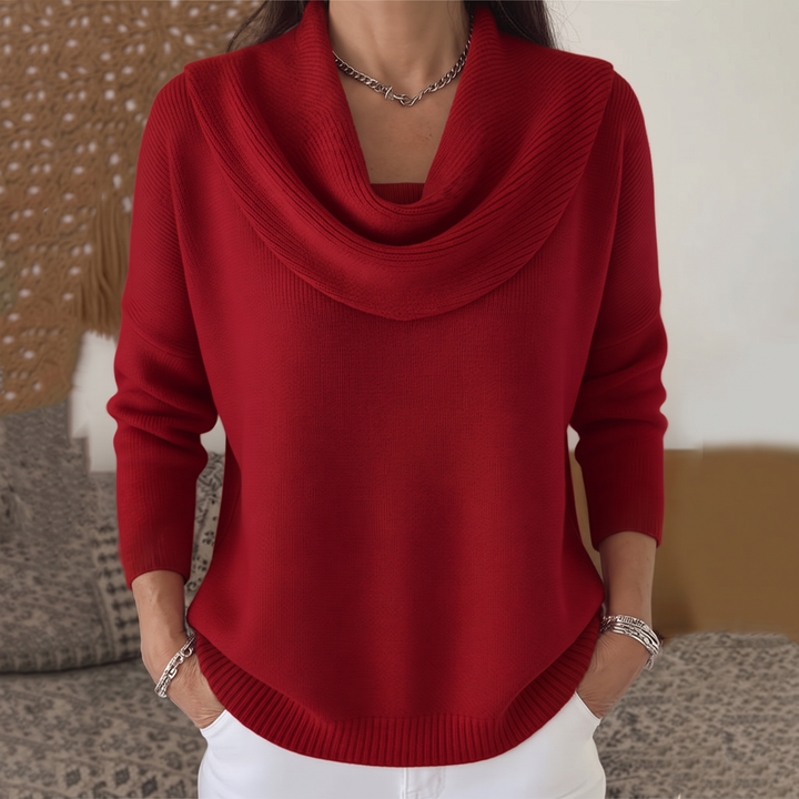 Women's Long-Sleeve Draped Collar Sweater