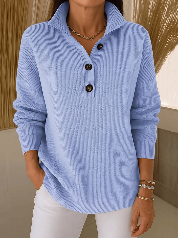 Women's Ribbed V-Neck Polo Sweater
