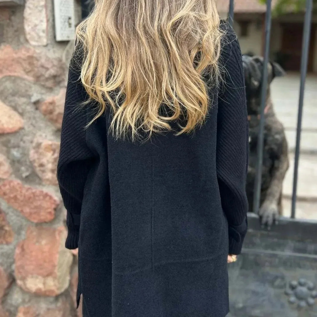 Women's Long Wrap Coat with Knit Sleeves