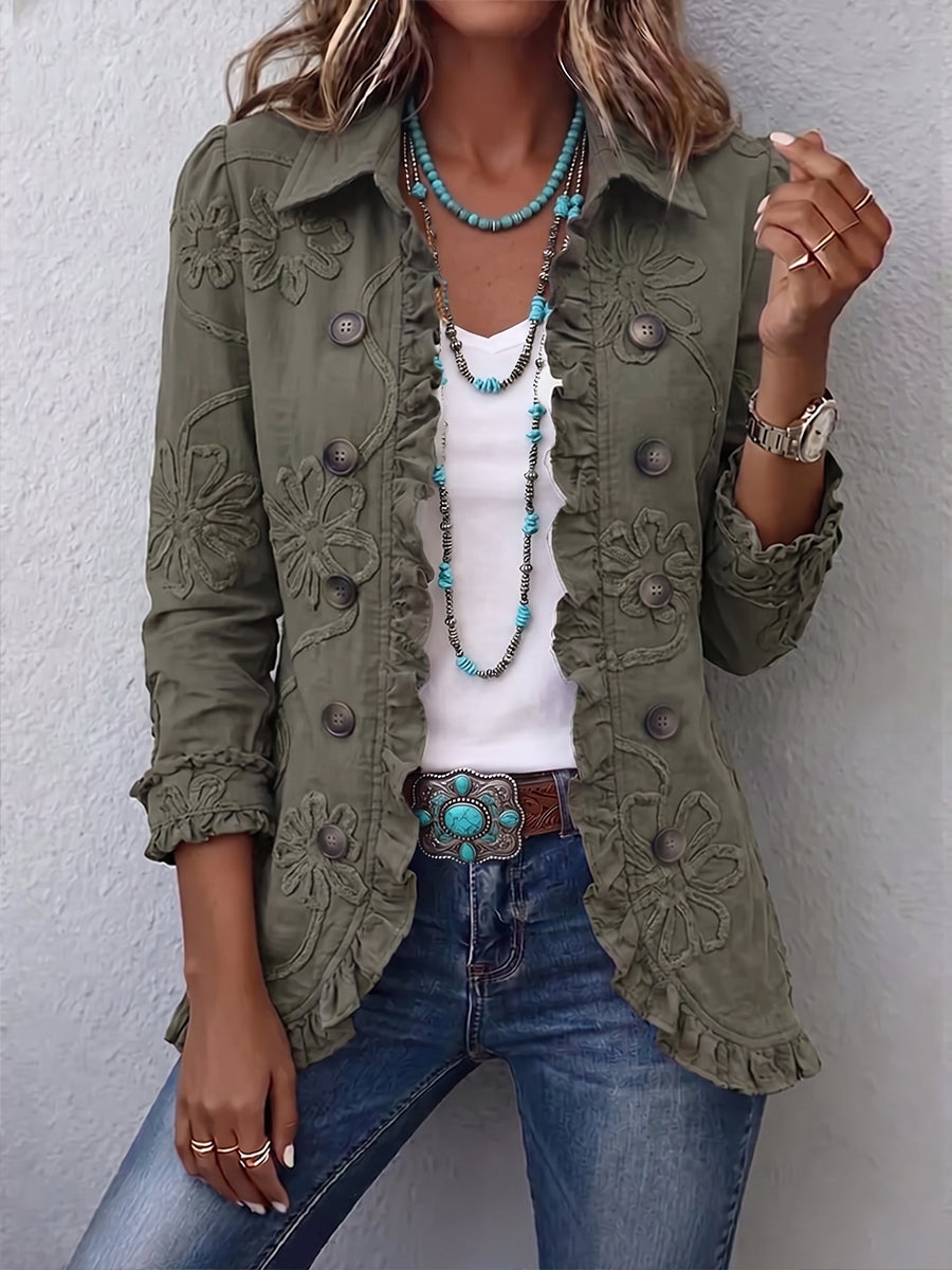 Kamberly™ | Boho-Chic Floral Embroidered Ruffle Utility Jacket